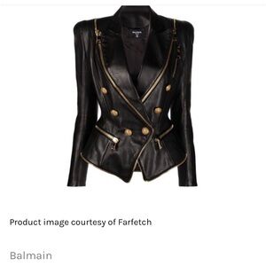 Balmain double breasted black leather jacket